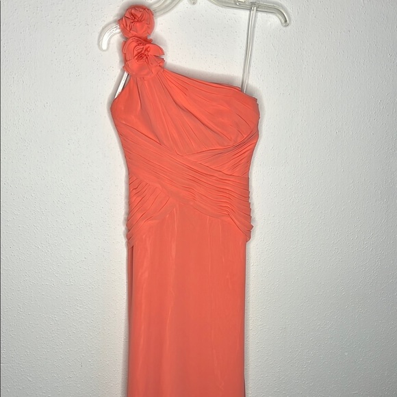 DAVID’S BRIDAL Beautiful Salmon color  One Shoulder Ruched Gown - Picture 1 of 3